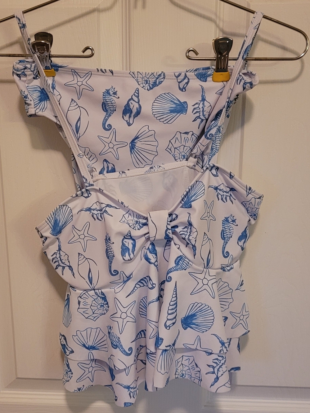 SHEIN White Tankini Top with Blue Seashell Print 14Y
